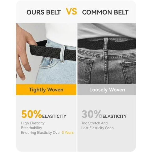 CHAOREN Mens Braided Stretch Belt Golf Casual Belt for Jeans Shorts Pants - Picture 4 of 7